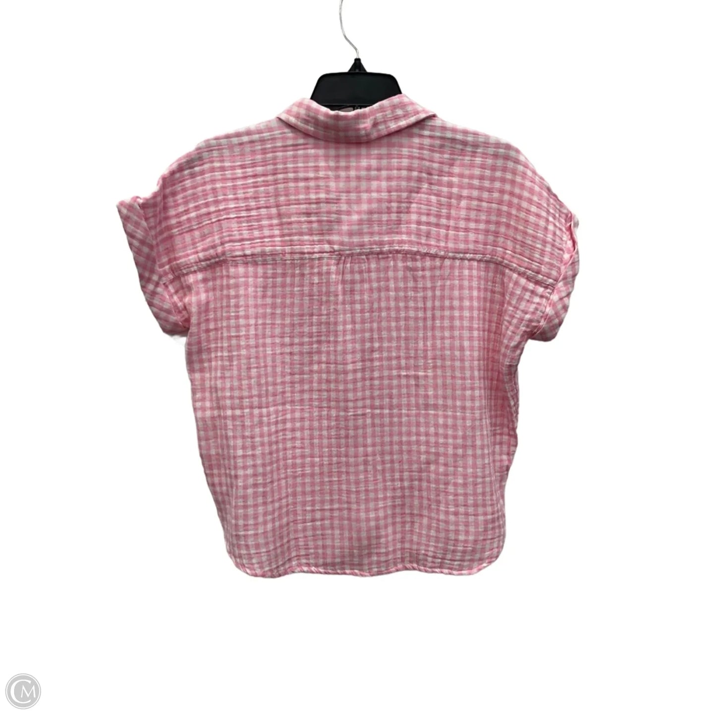 Blouse Short Sleeve By Beachlunchlounge In Plaid Pattern, Size: Xs