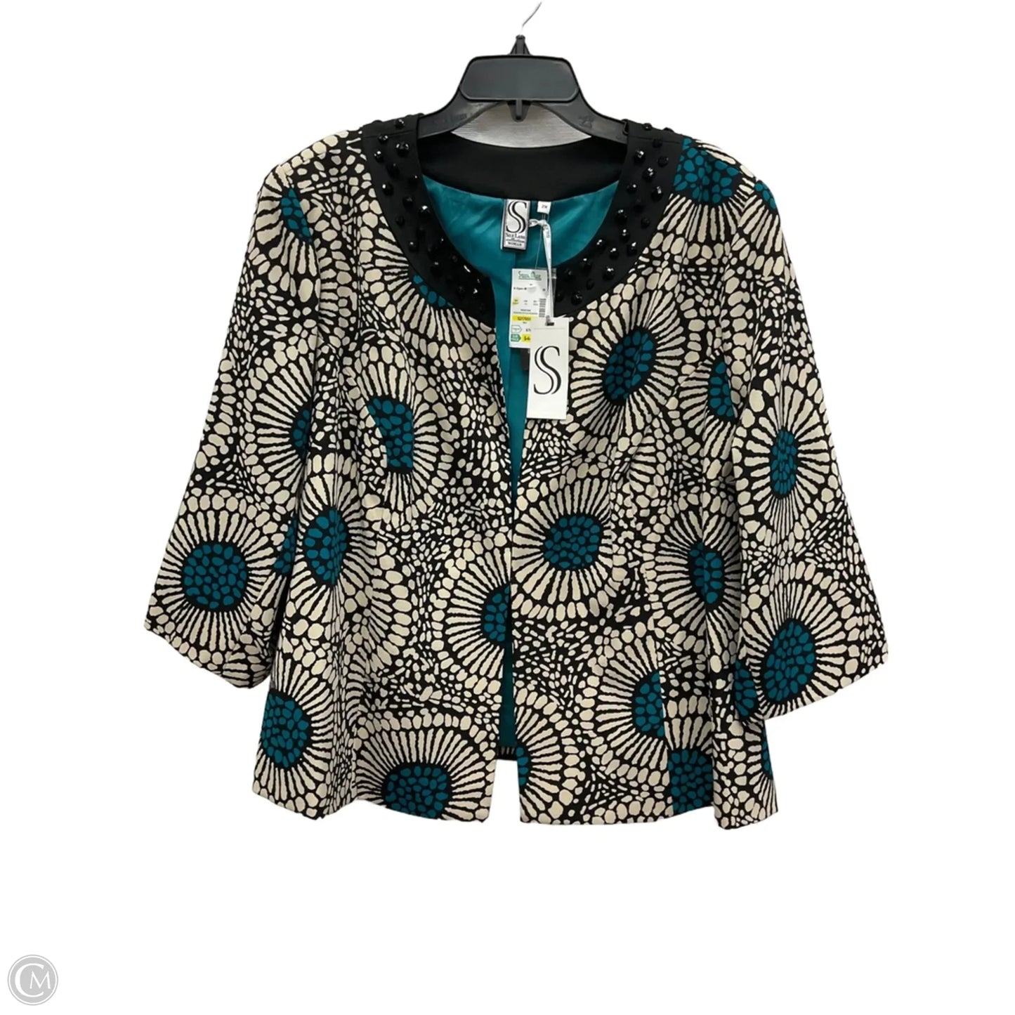 Top 3/4 Sleeve Basic By Silkland In Black & Blue, Size: 2x