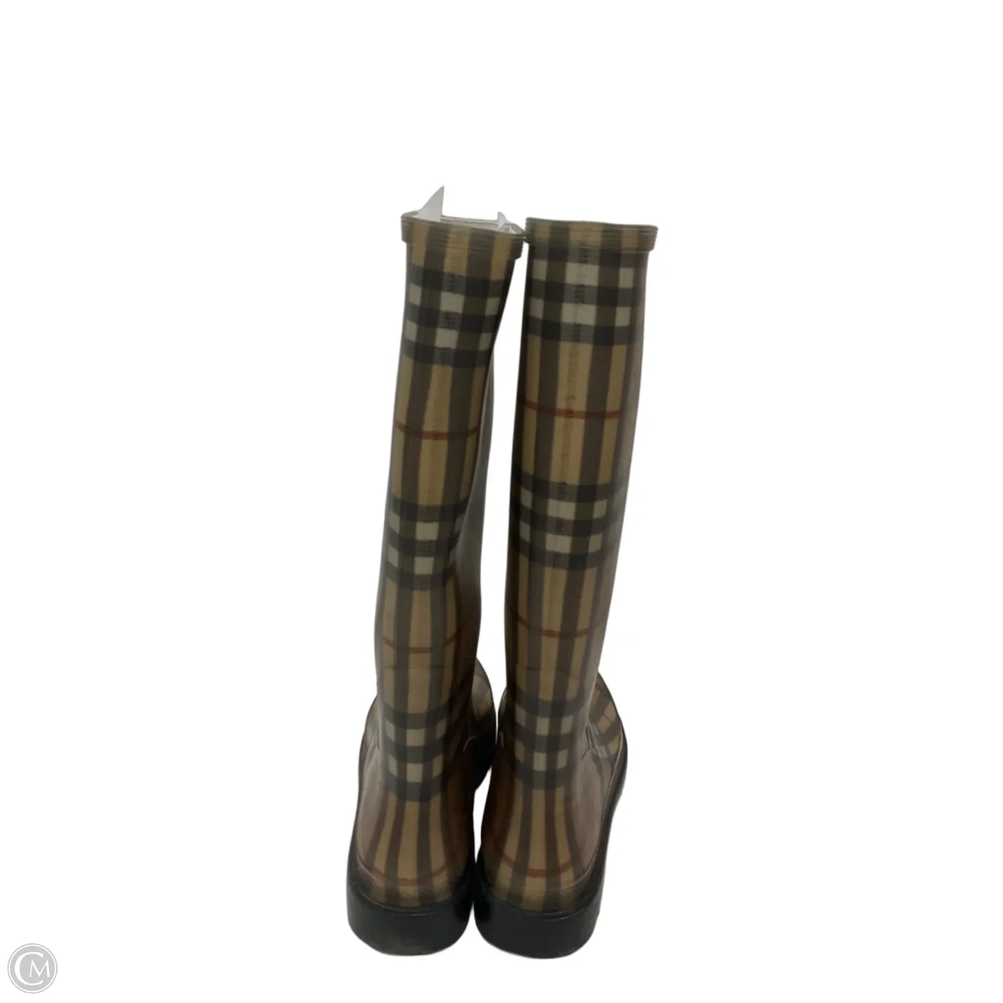 Boots Luxury Designer By Burberry In Plaid Pattern, Size: 6.5