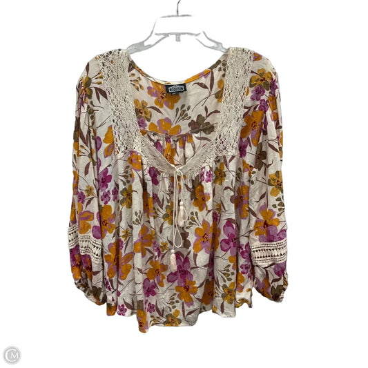Top Long Sleeve By Angie In Floral Print, Size: 3x