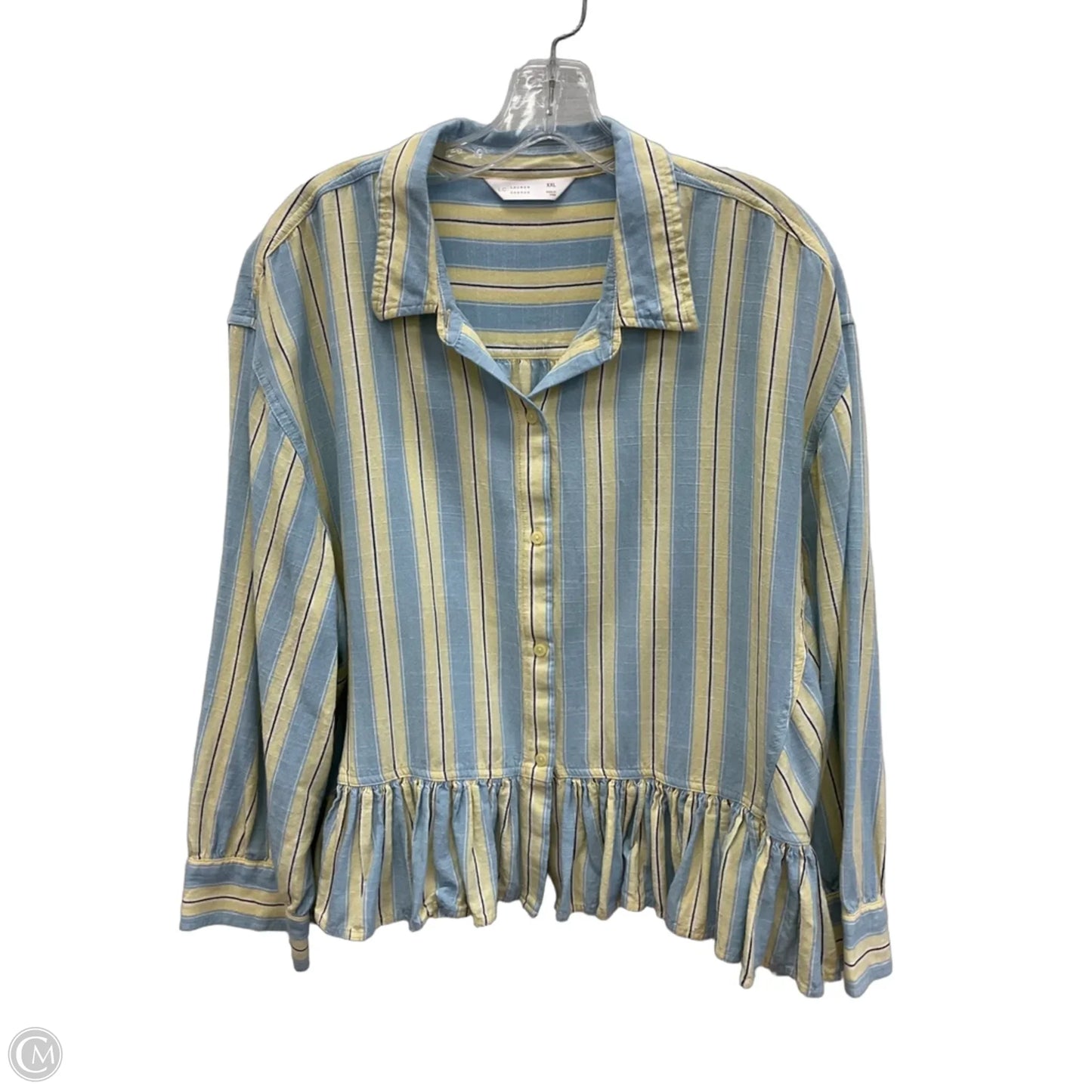 Blouse Long Sleeve By Lc Lauren Conrad In Blue & Yellow, Size: Xxl
