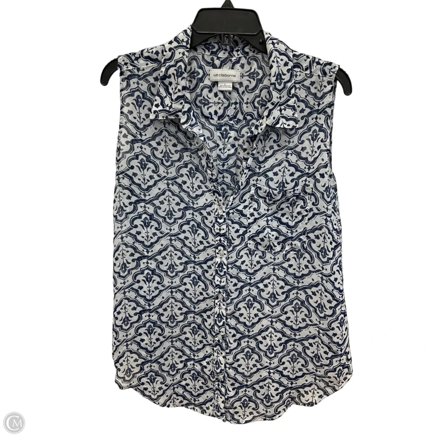 Top Sleeveless By Liz Claiborne In Blue & White, Size: L