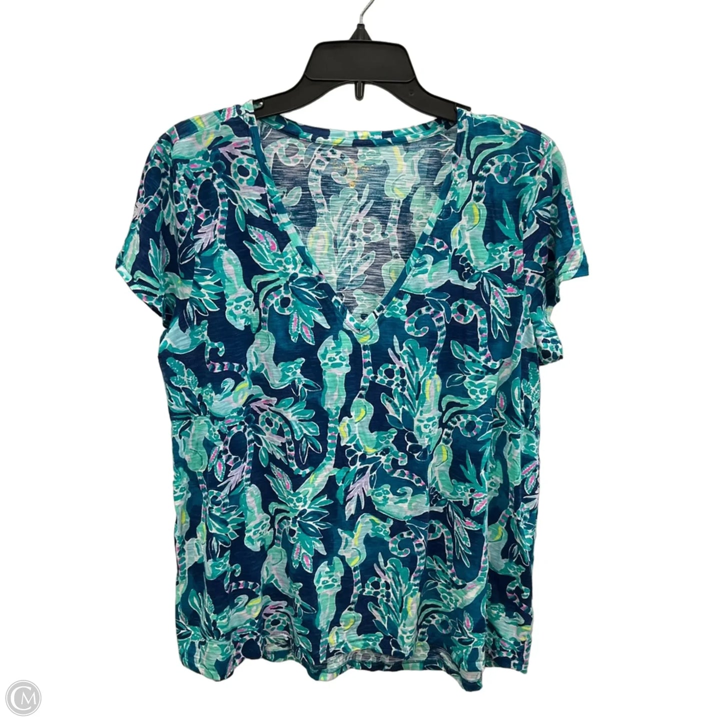 Top Short Sleeve Designer By Lilly Pulitzer In Blue, Size: Xl