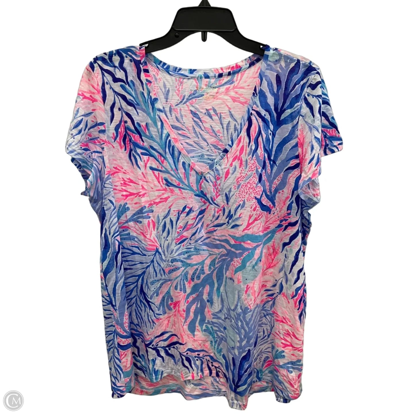 Top Short Sleeve Designer By Lilly Pulitzer In Blue & Pink, Size: Xl