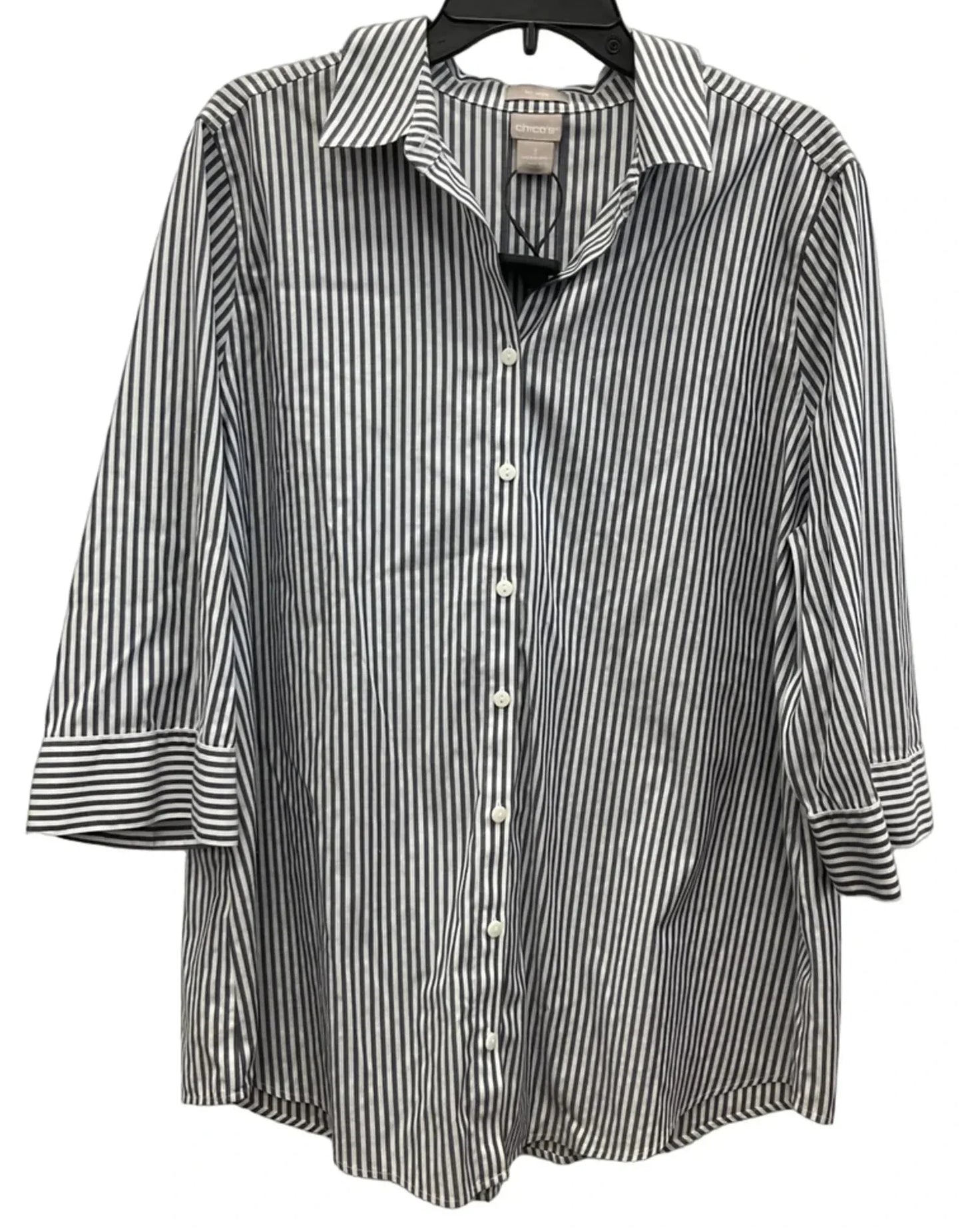 Blouse Long Sleeve By Chicos In Grey, Size: Xl