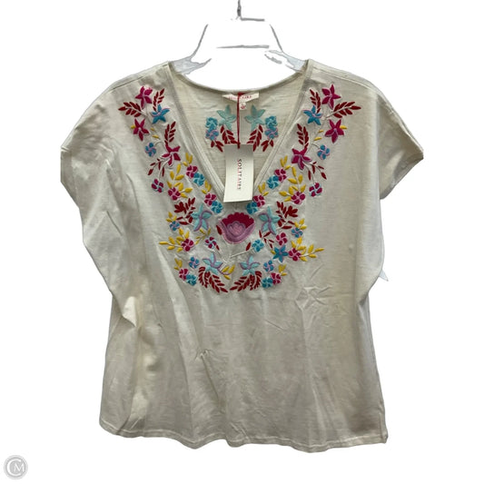 Top Short Sleeve By Solitaire In Cream, Size: L