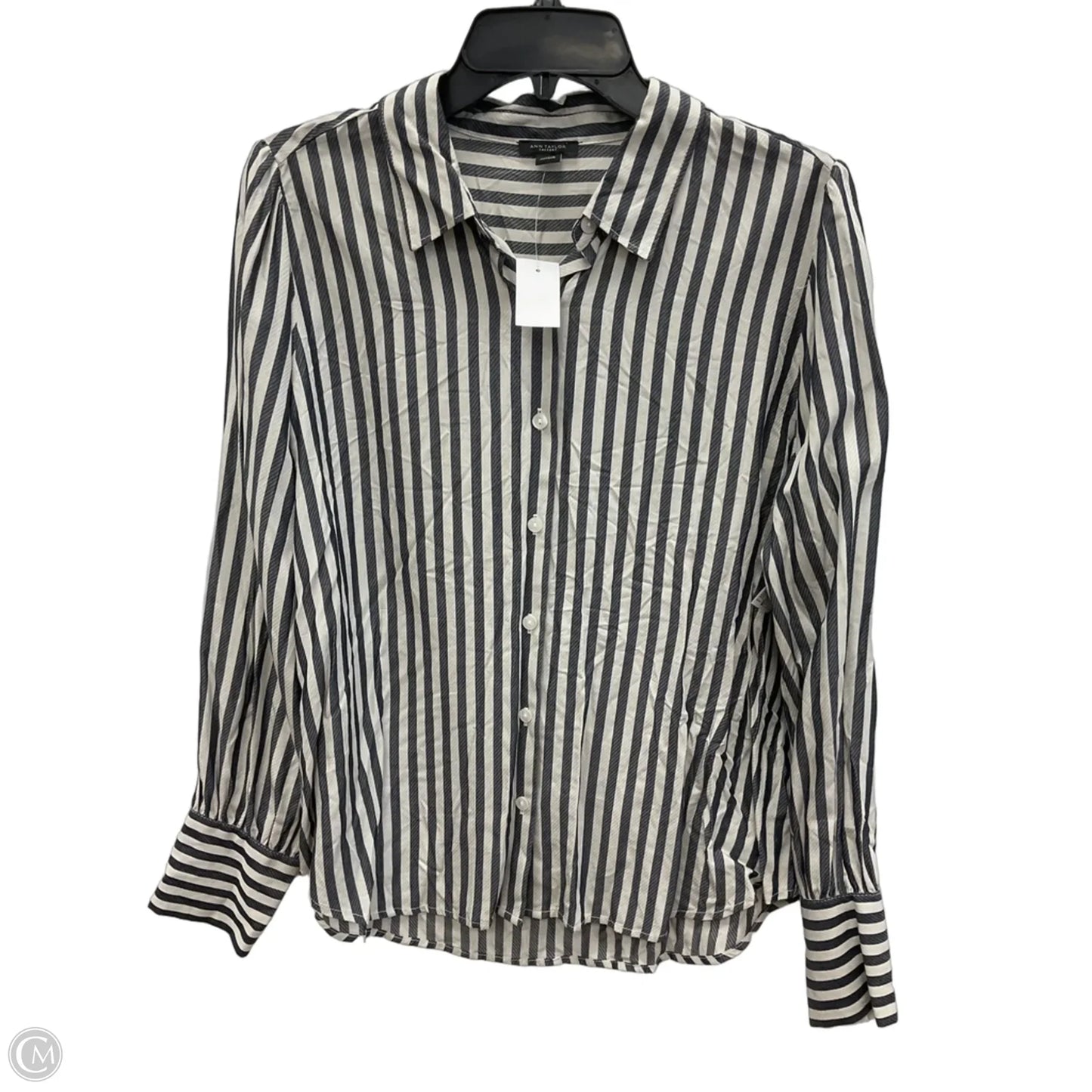 Blouse Long Sleeve By Ann Taylor In Grey, Size: L