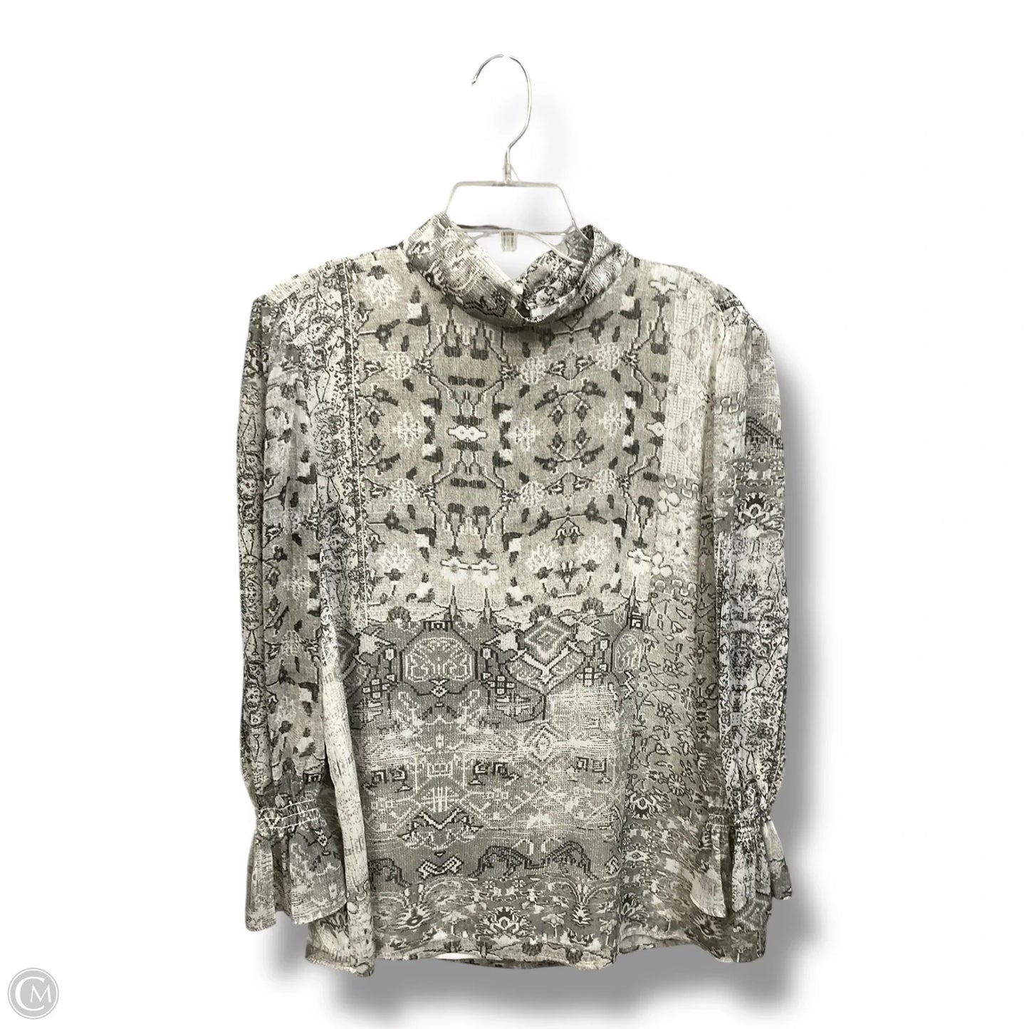 Blouse Long Sleeve By Calvin Klein In Grey & White, Size: Xl