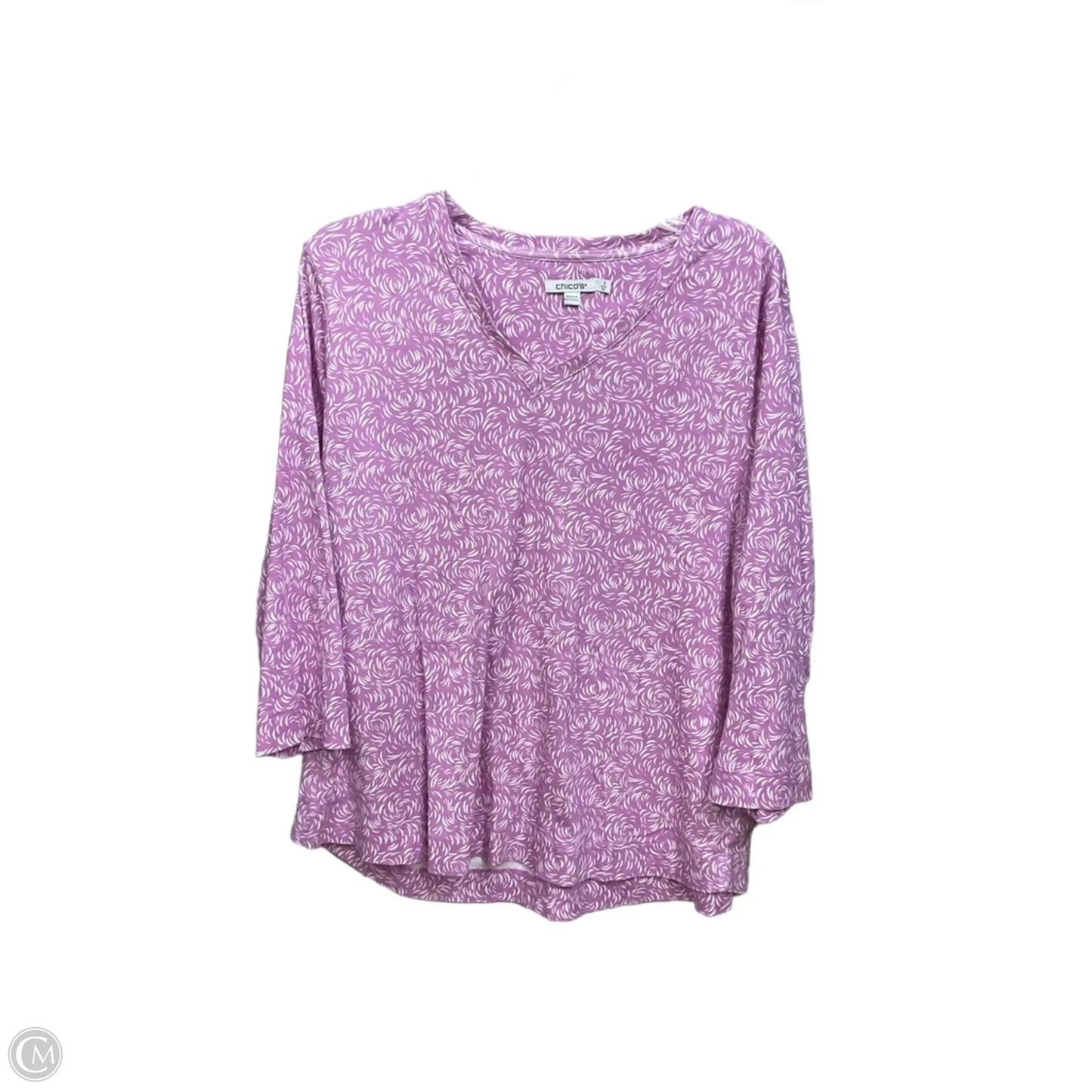 Top 3/4 Sleeve By Chicos In Purple & White, Size: Xl