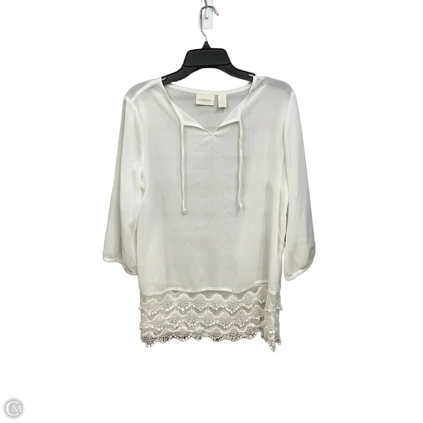 Top 3/4 Sleeve By Chicos In White, Size: M