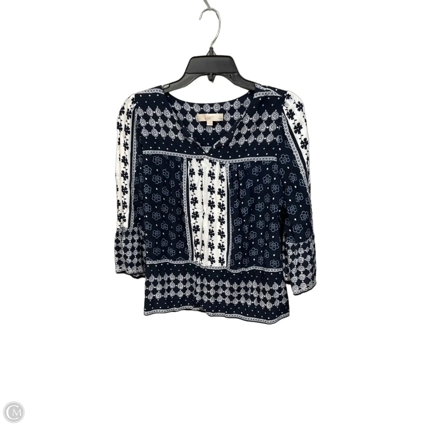 Top 3/4 Sleeve By Loft In Blue & White, Size: Mp