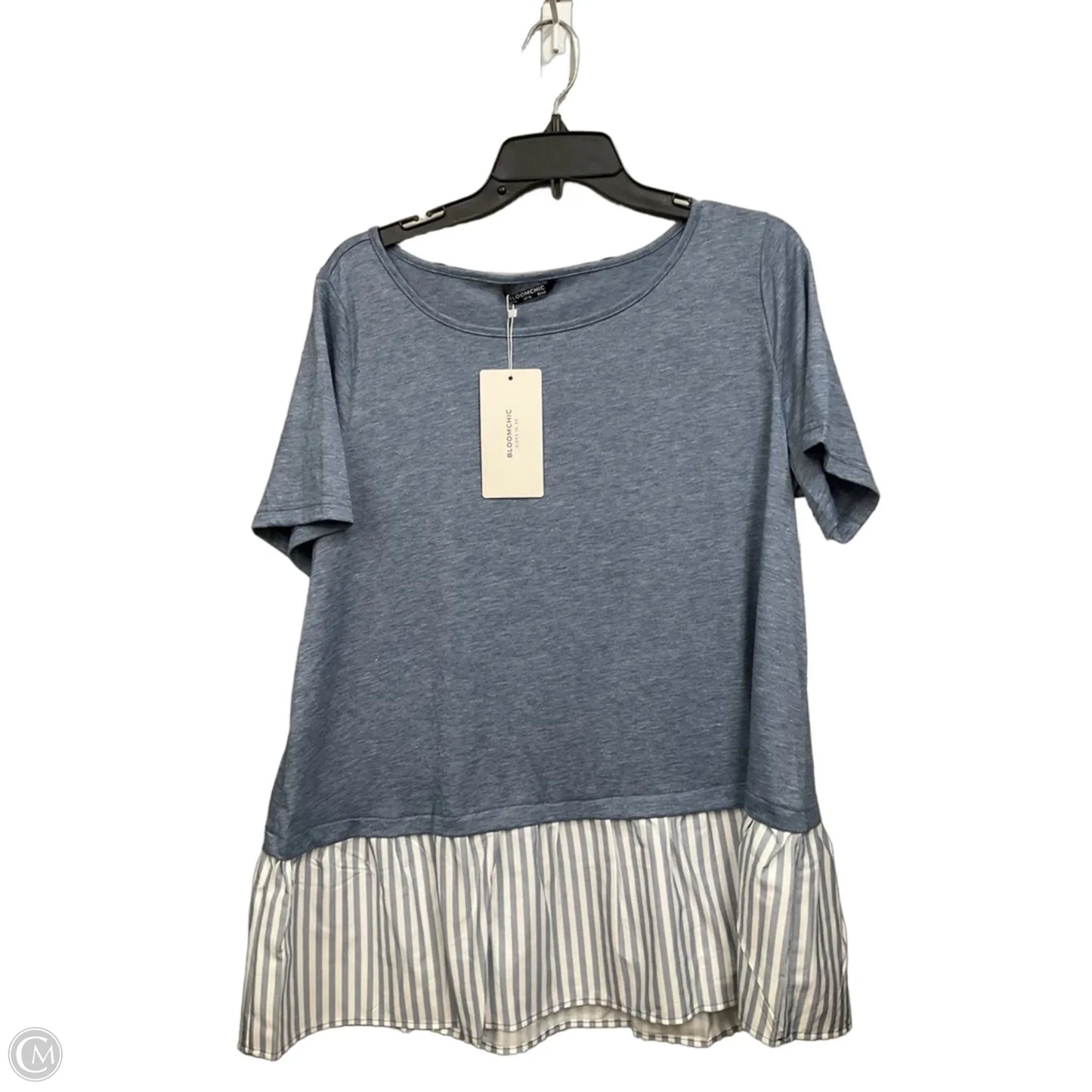 Top Short Sleeve By Bloomchic In Blue & White, Size: L