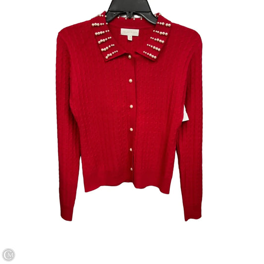 Cardigan By Clothes Mentor In Red & White, Size: M