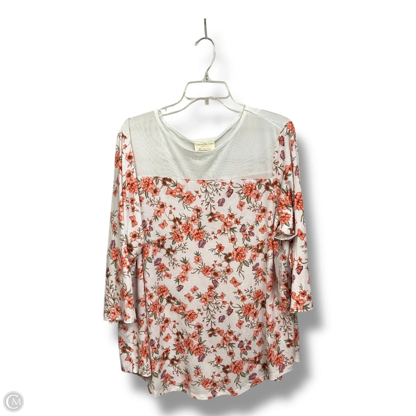 Top 3/4 Sleeve By Bobbie Brooks In Floral Print, Size: 2x