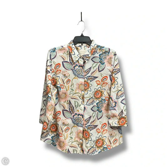 Blouse 3/4 Sleeve By Chicos In Floral Print, Size: L