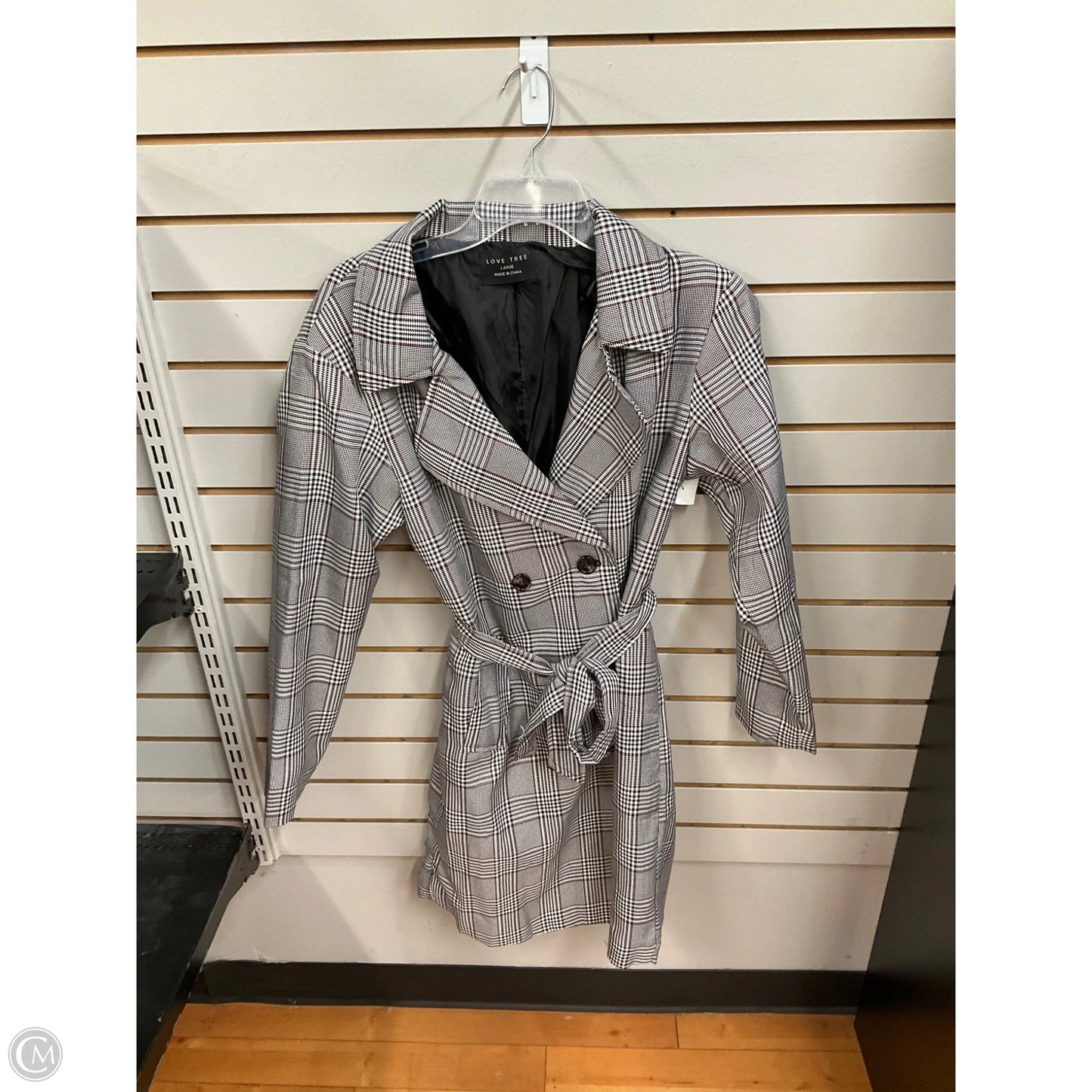 Coat Peacoat By Love Tree In Plaid Pattern, Size: L