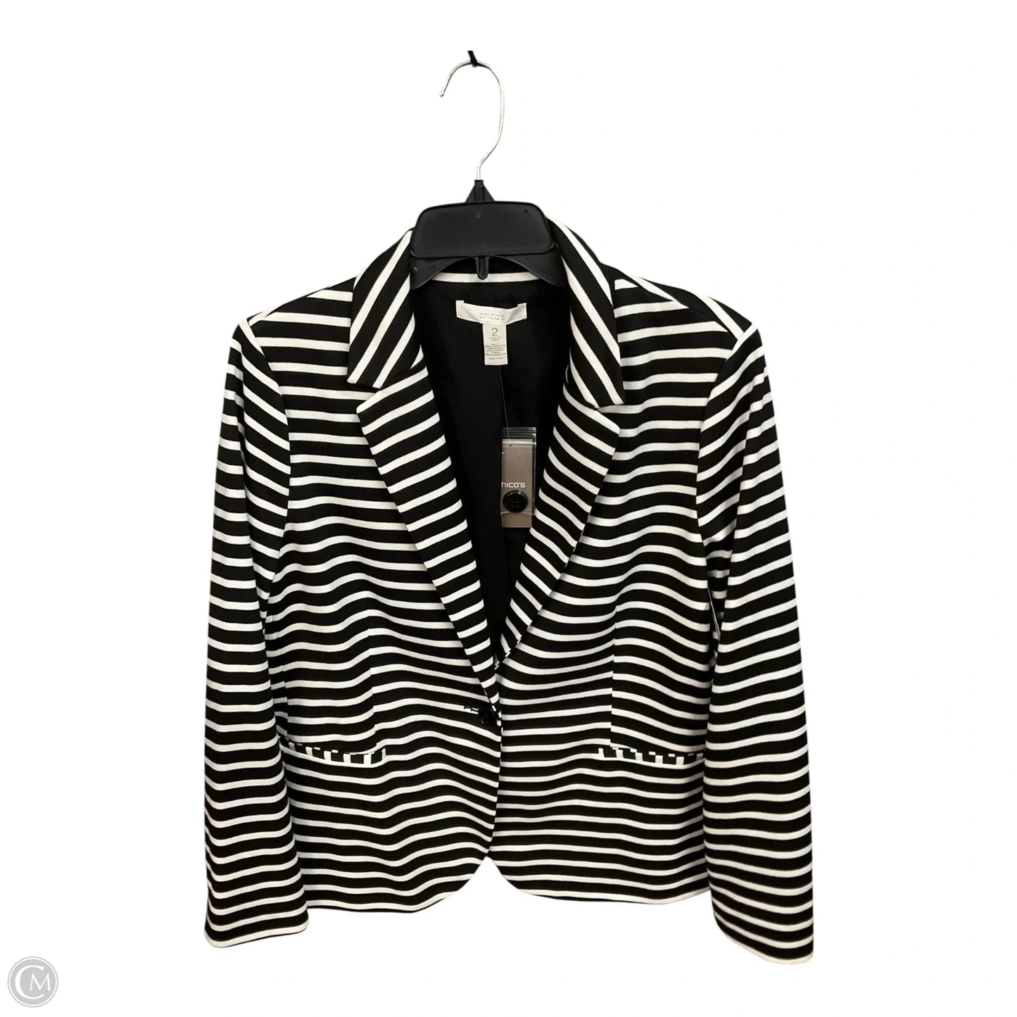 Blazer By Chicos In Striped Pattern, Size: L