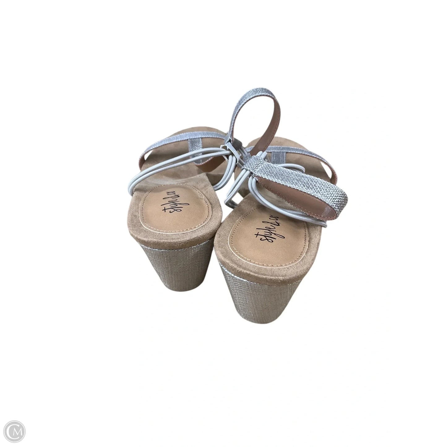 Sandals Heels Wedge By Style And Company In Silver, Size: 10.5