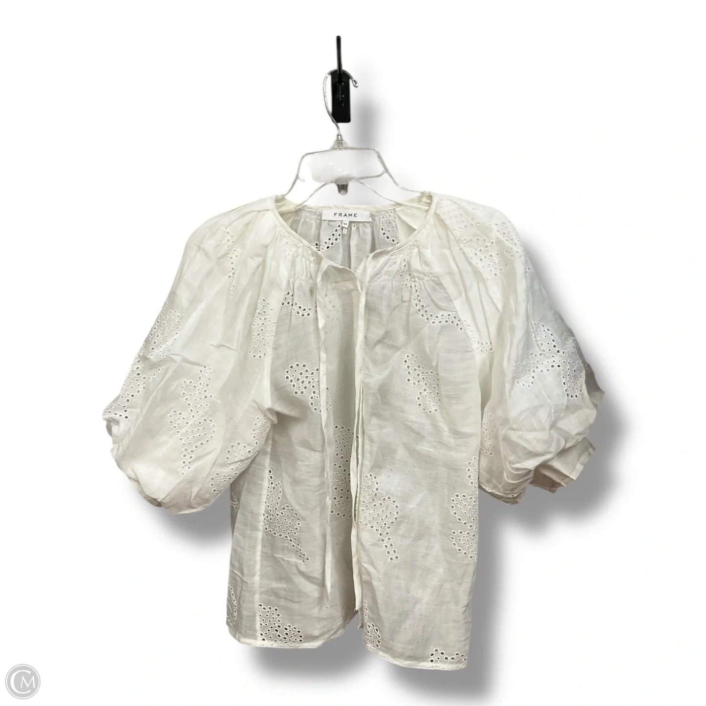 Blouse Short Sleeve By Frame In White, Size: S