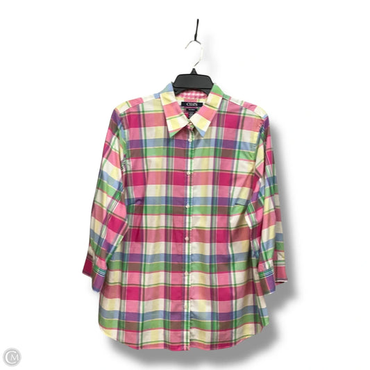 Blouse 3/4 Sleeve By Chaps In Plaid Pattern, Size: 1x
