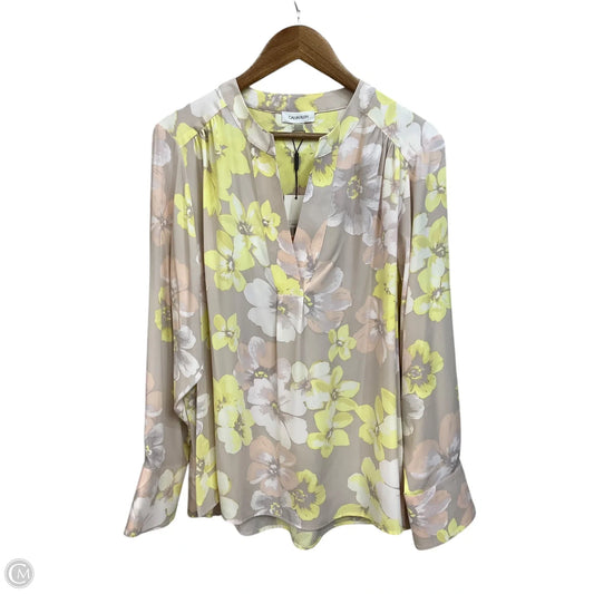 Blouse Long Sleeve By Calvin Klein In Floral Print, Size: 2x