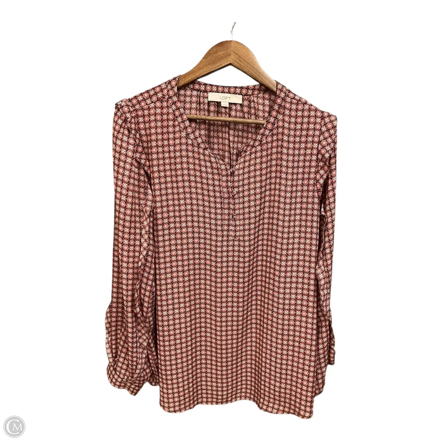 Blouse Long Sleeve By Loft In Red & Tan, Size: Xl