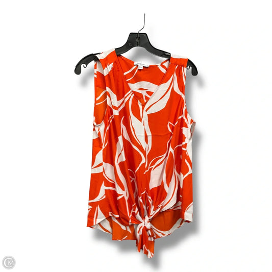 Top Sleeveless By Chicos In Orange & White, Size: S