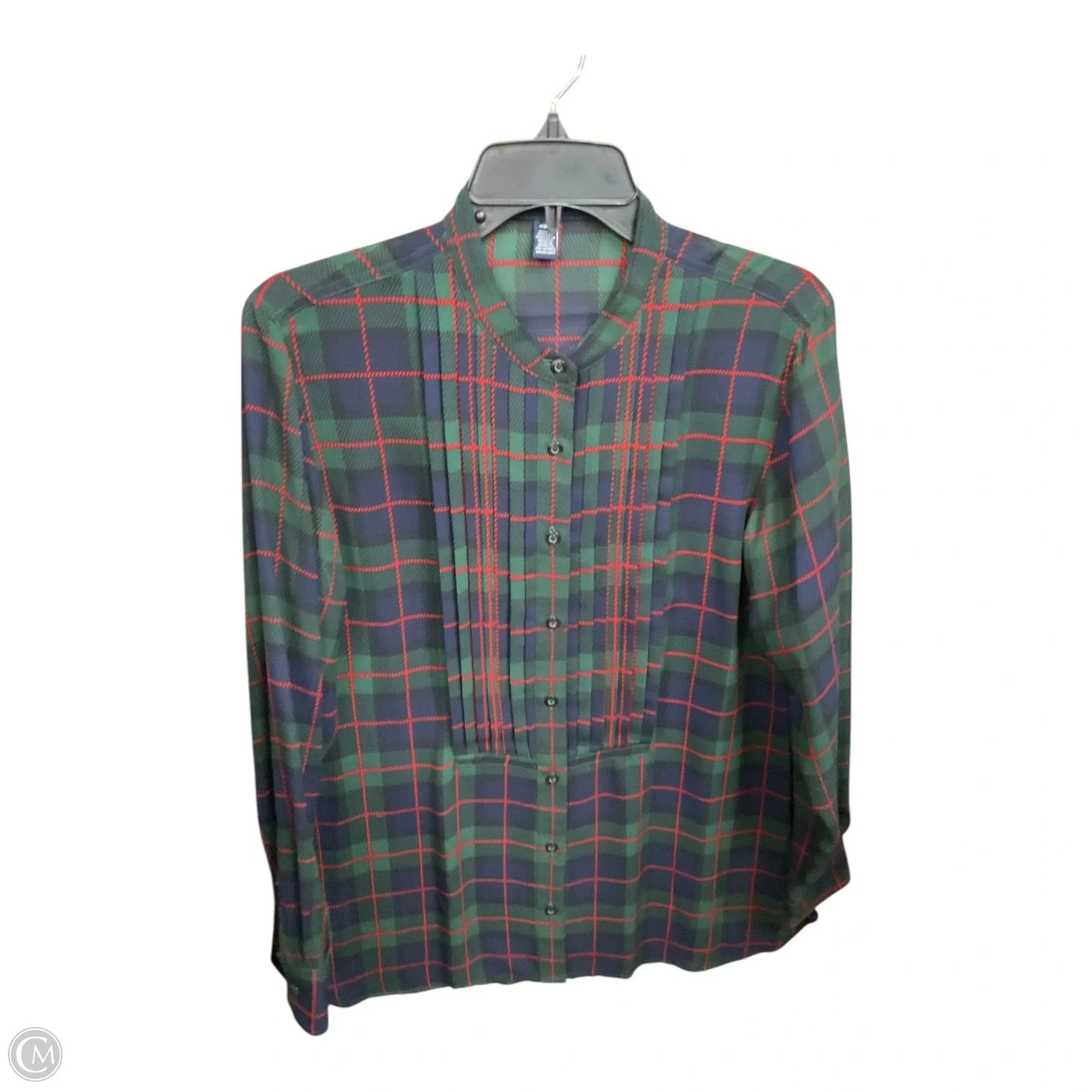 Blouse Long Sleeve By Chaps In Plaid Pattern, Size: M