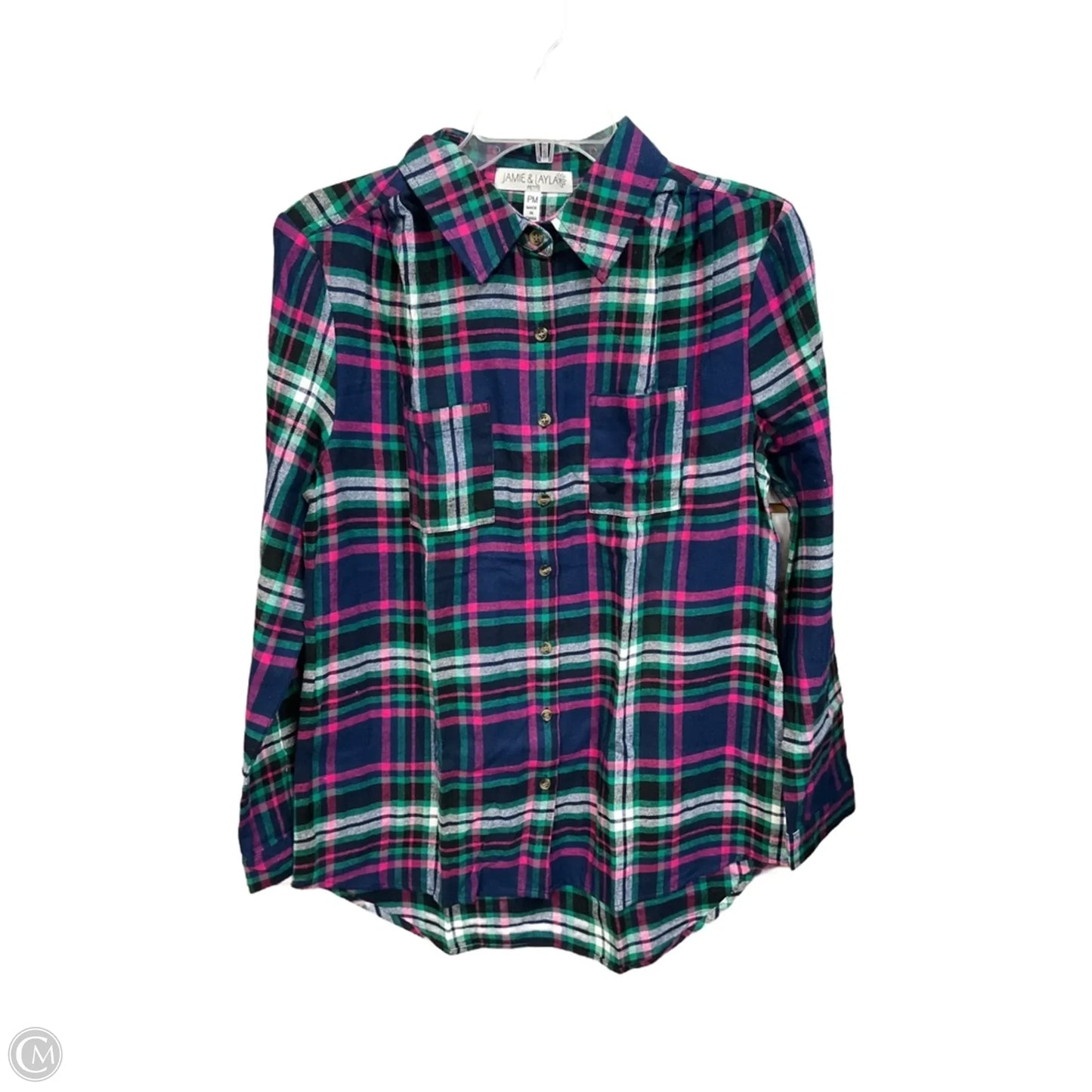Blouse Long Sleeve By Clothes Mentor In Plaid Pattern, Size: Mp