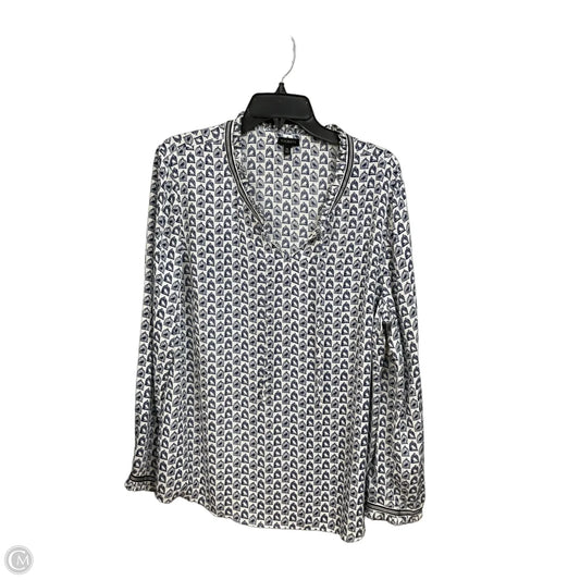Blouse Long Sleeve By Talbots In Blue & White, Size: Xl