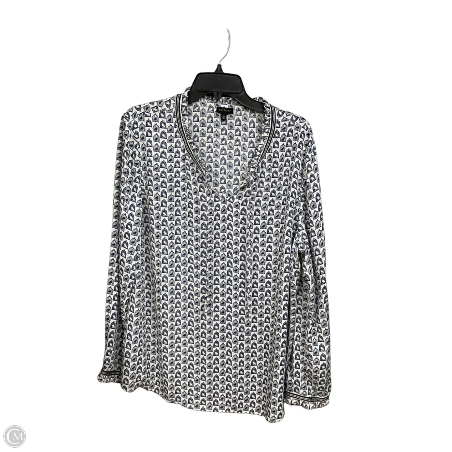 Blouse Long Sleeve By Talbots In Blue & White, Size: Xl