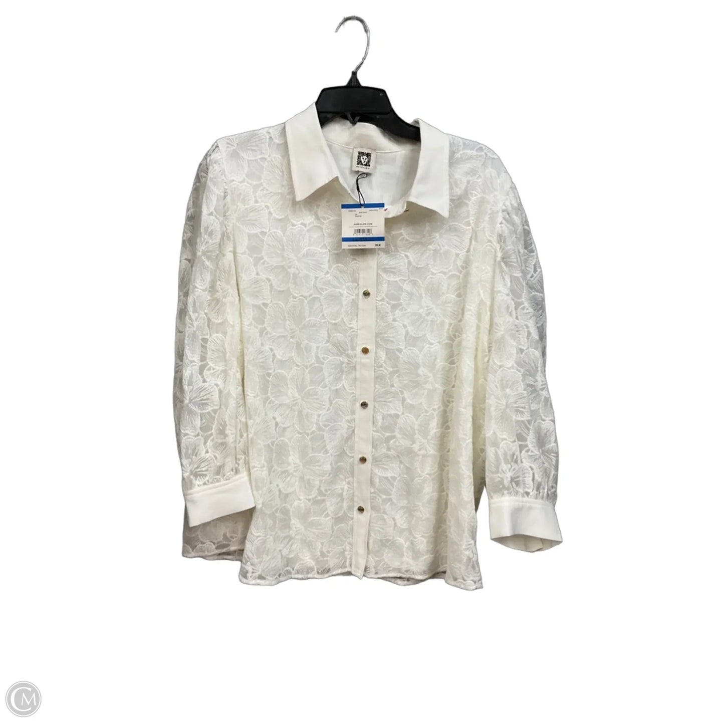 Blouse Long Sleeve By Anne Klein In Cream, Size: Xl