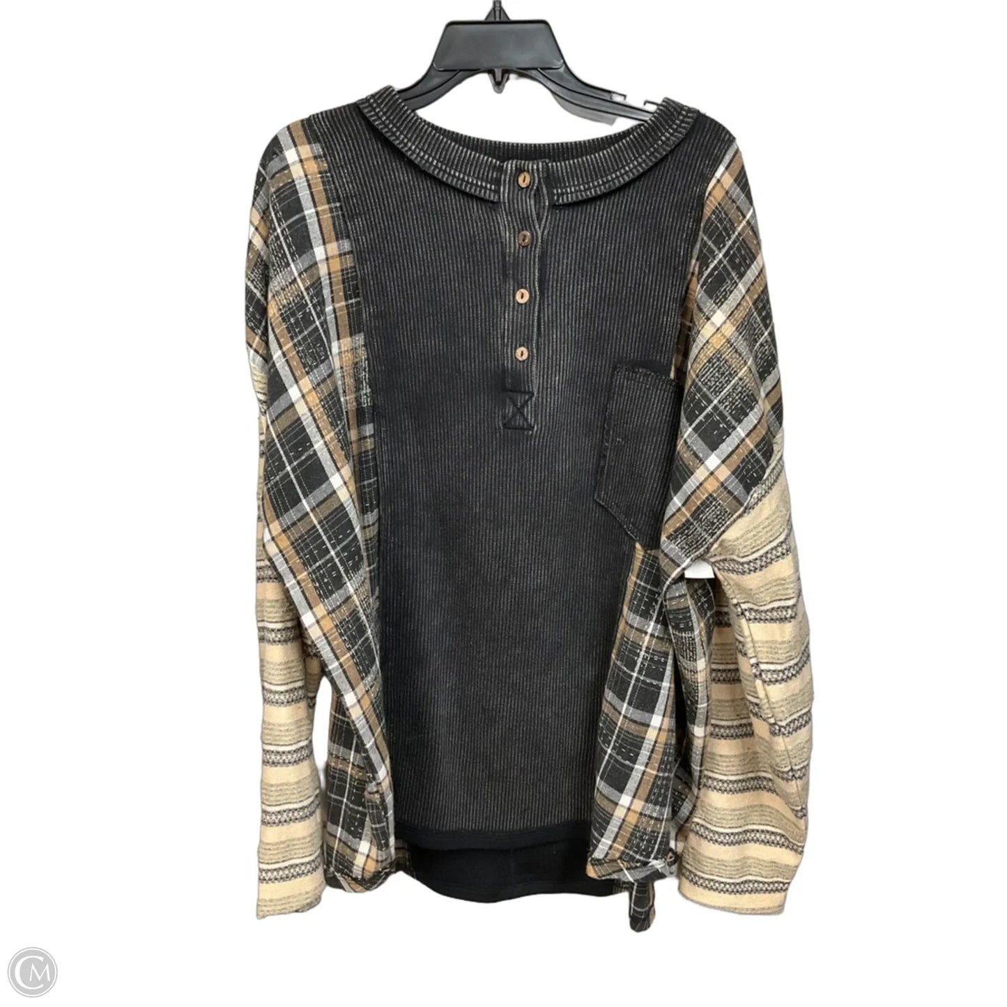 Top Long Sleeve By Bke In Black & Brown, Size: Xxl