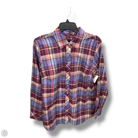 Blouse Long Sleeve By Talbots In Plaid Pattern, Size: L