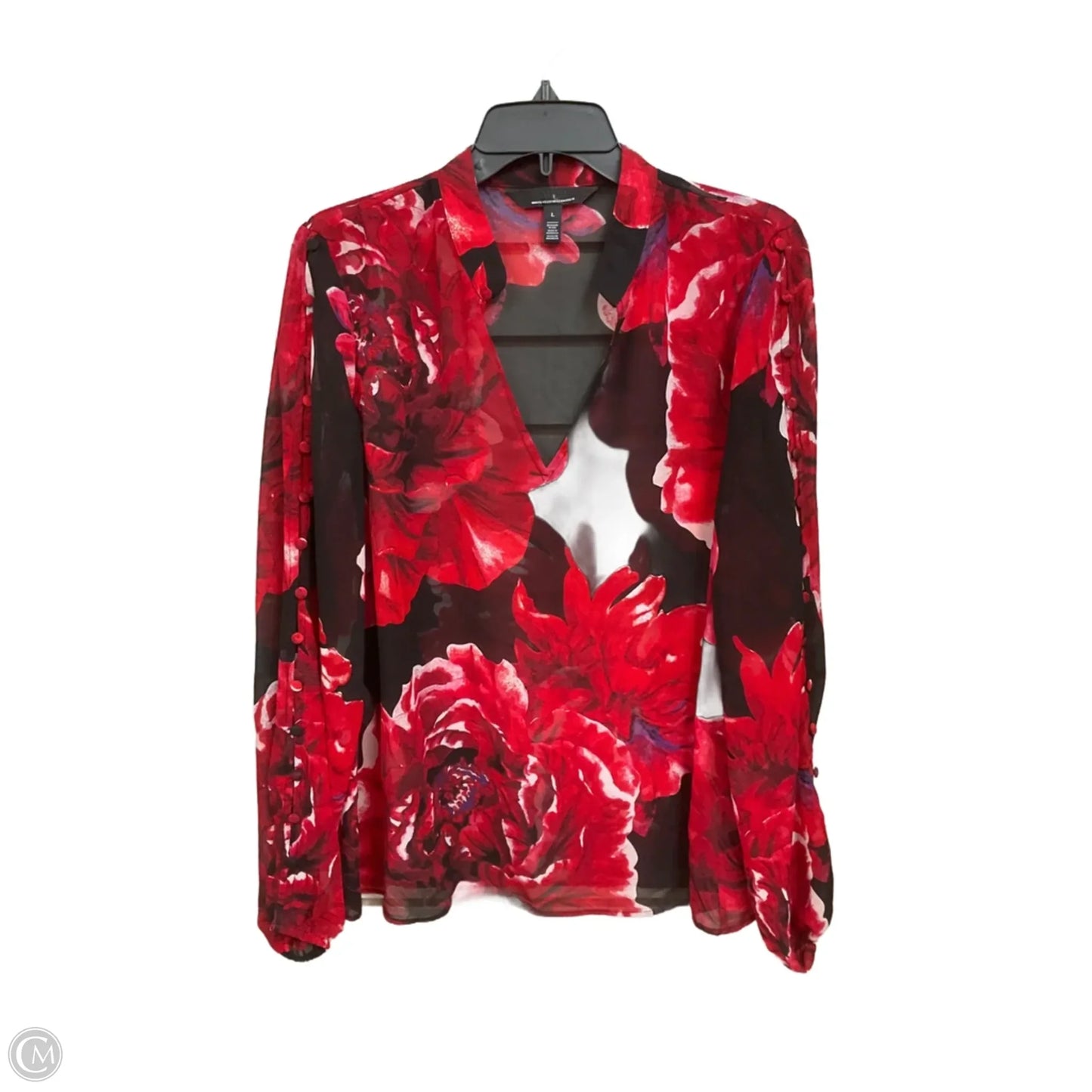 Blouse Long Sleeve By White House Black Market In Floral Print, Size: L