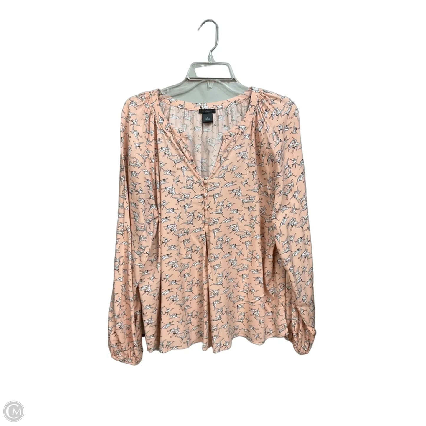 Top Long Sleeve By Ann Taylor In Pink & White, Size: L