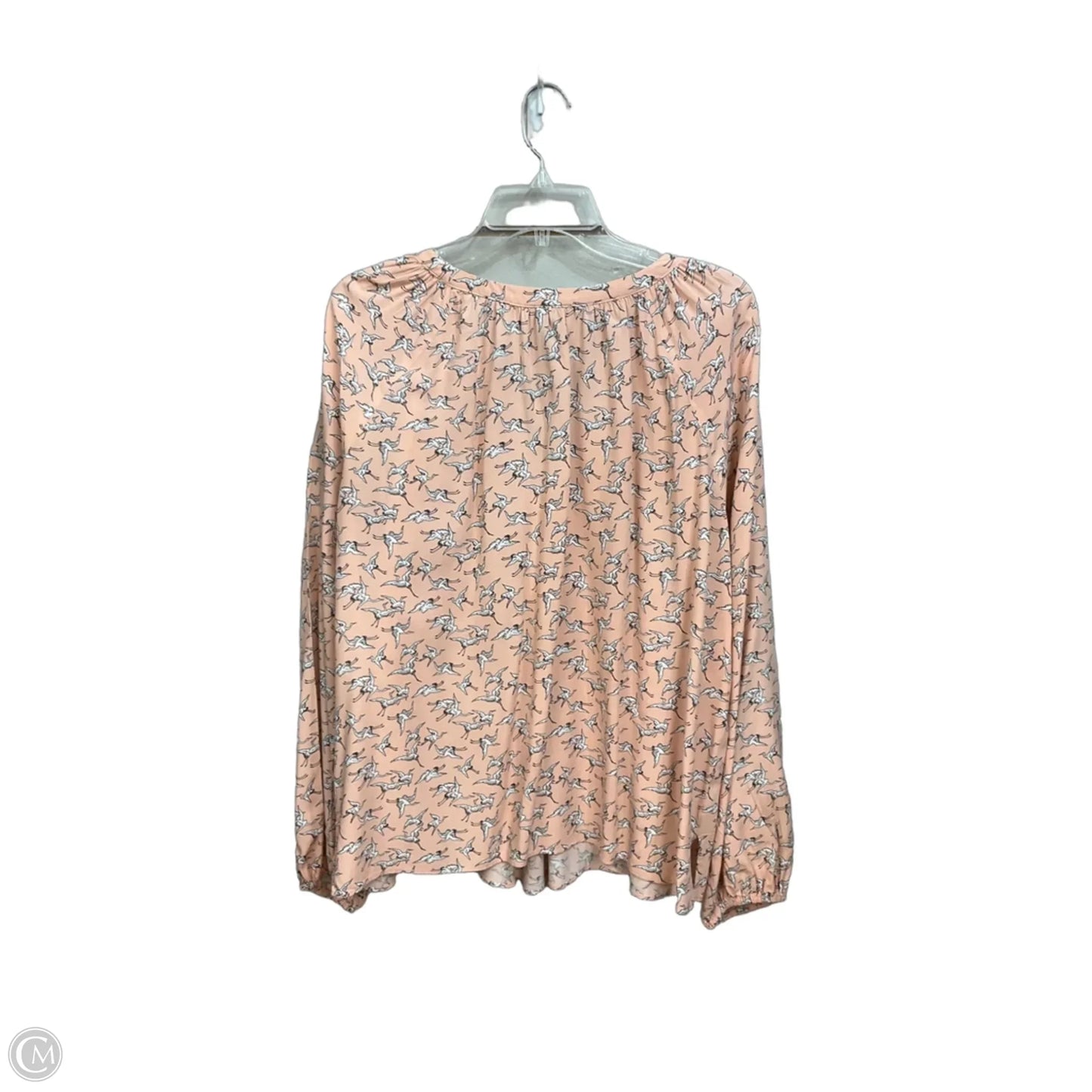 Top Long Sleeve By Ann Taylor In Pink & White, Size: L