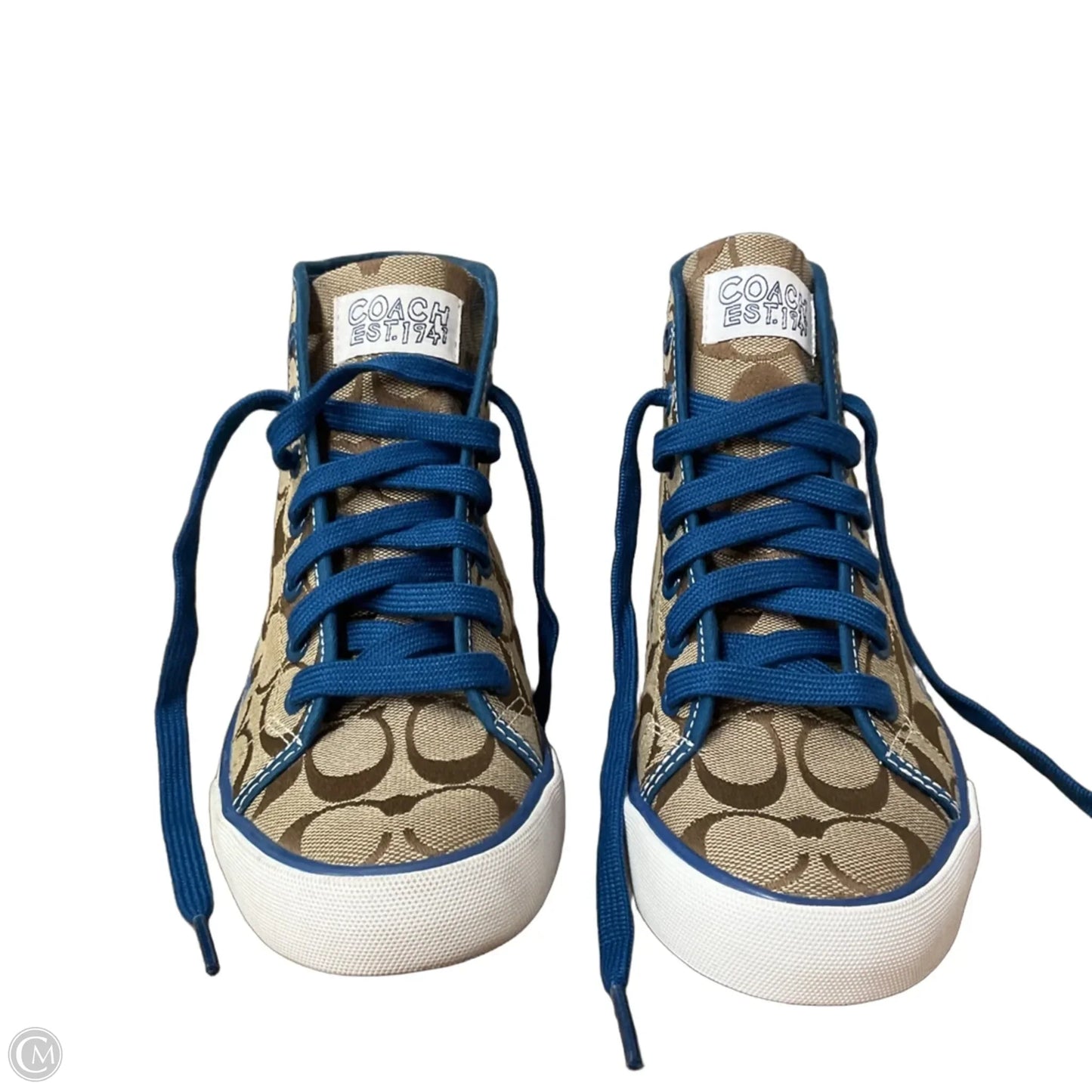 Shoes Designer By Coach In Blue & Brown, Size: 7