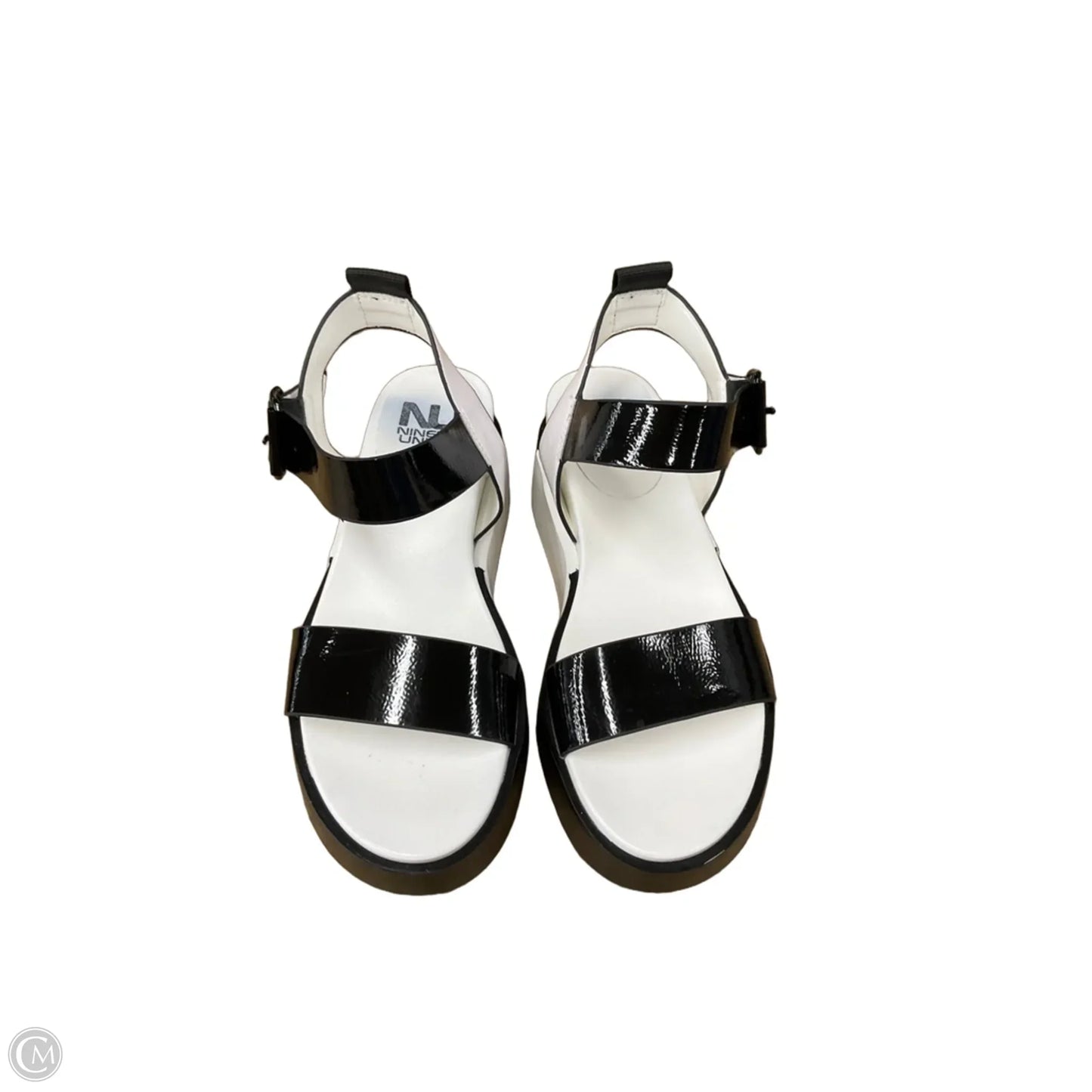 Sandals Heels Block By Clothes Mentor In Black & White, Size: 7