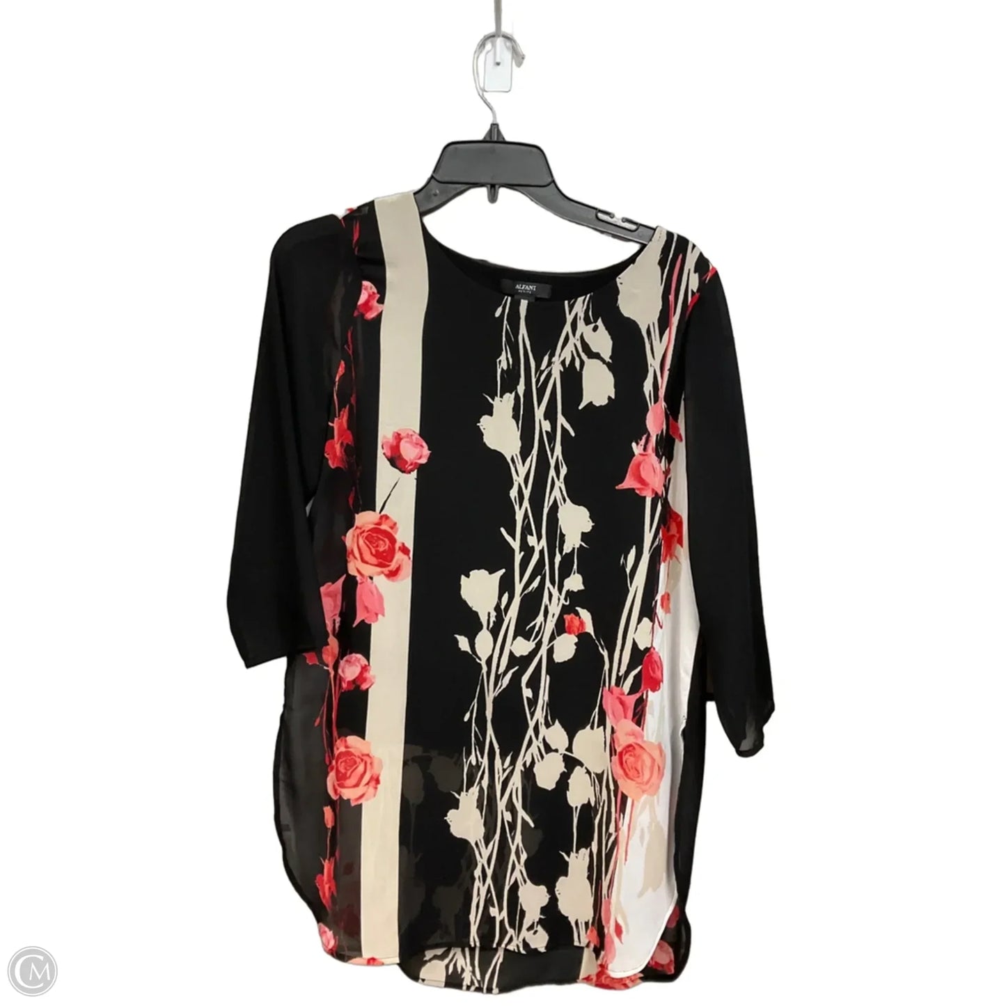 Tunic 3/4 Sleeve By Alfani In Black, Size: Mp