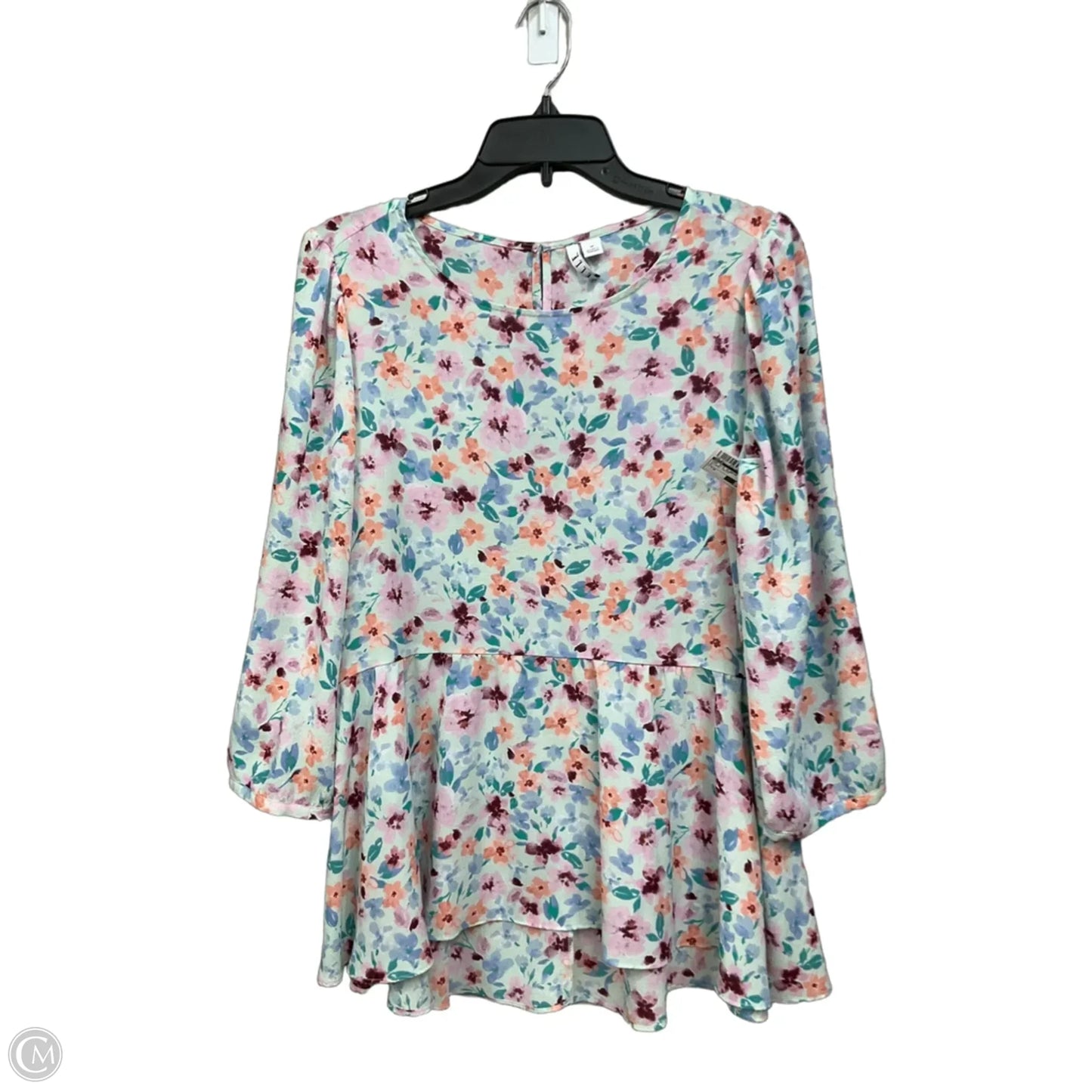 Top 3/4 Sleeve By Elle In Floral Print, Size: M