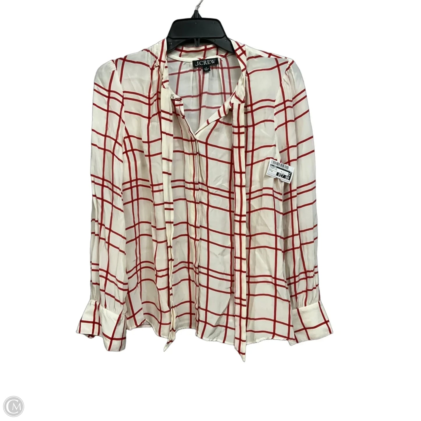 Blouse Long Sleeve By J. Crew In Cream & Red, Size: 6
