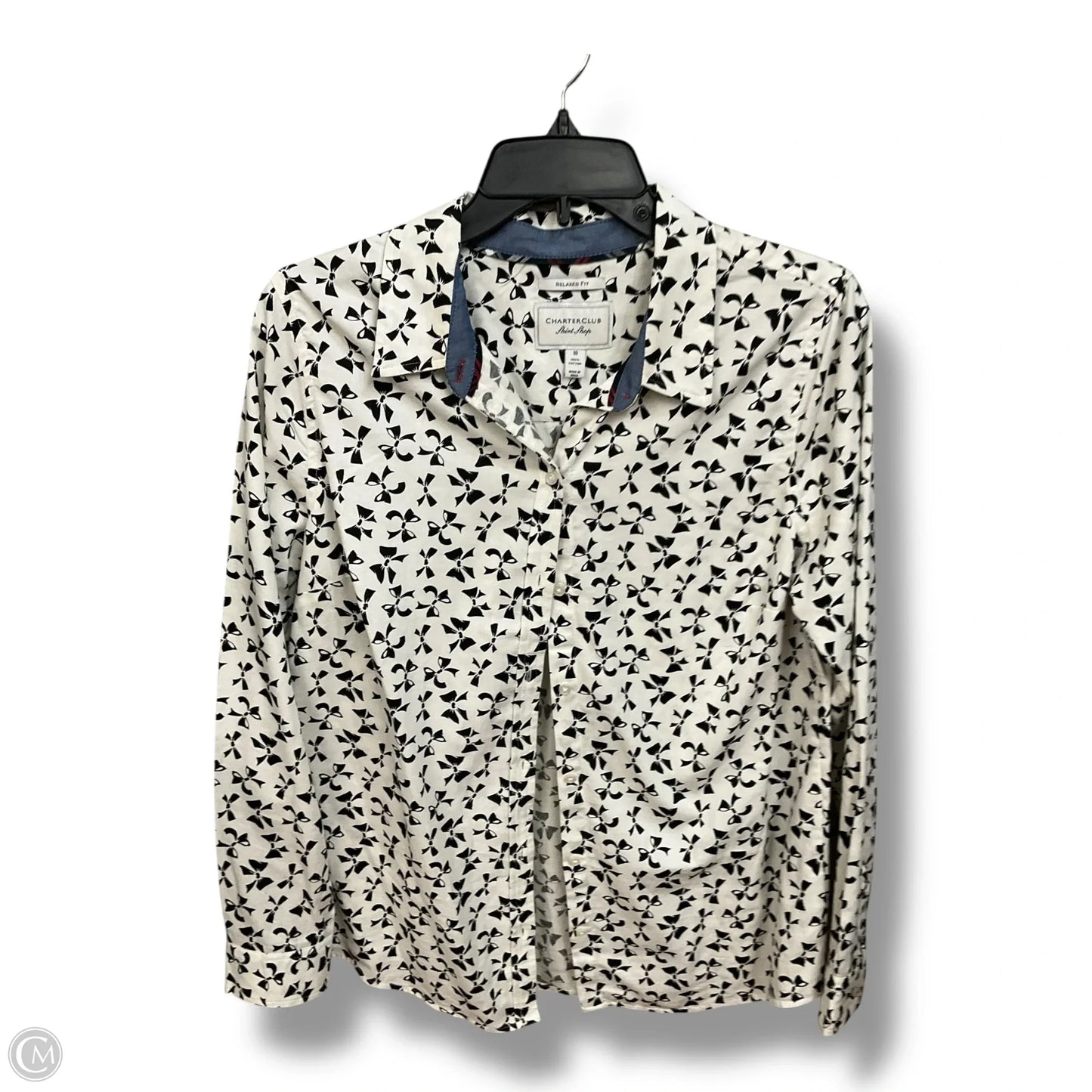 Top Long Sleeve By Charter Club In Black & White, Size: M