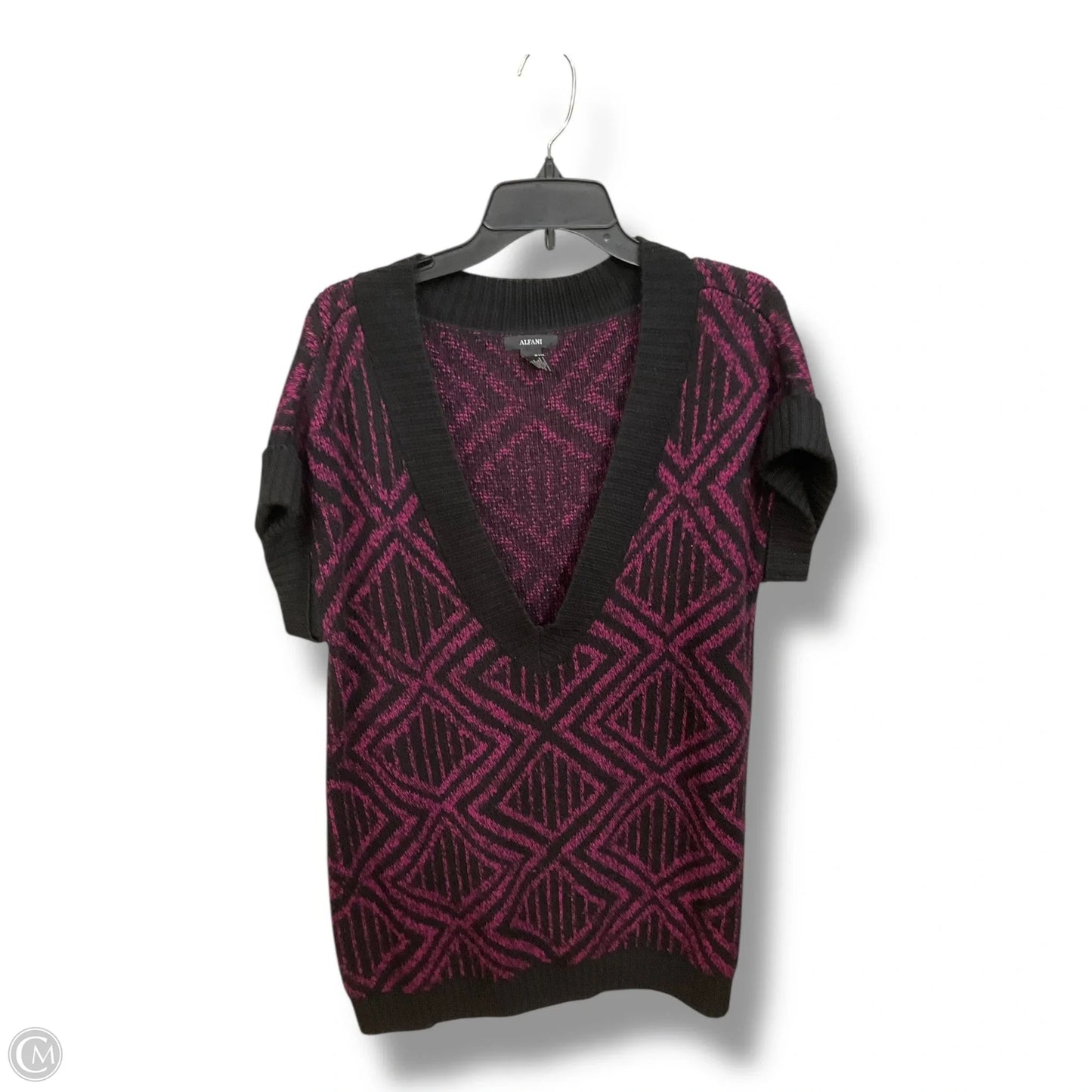 Sweater Short Sleeve By Alfani In Black & Pink, Size: Xl