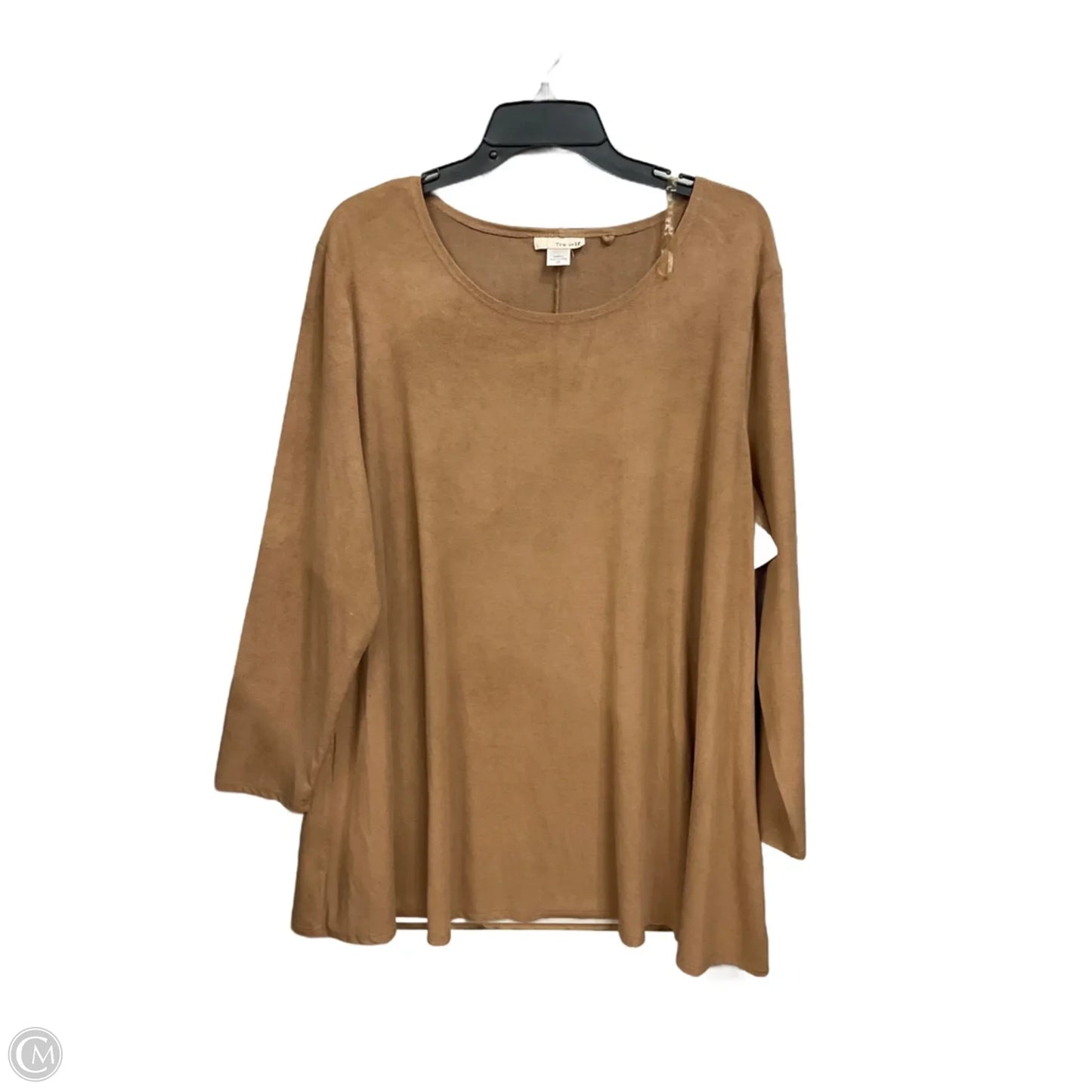 Top Long Sleeve Basic By Tru Self In Tan, Size: 2x