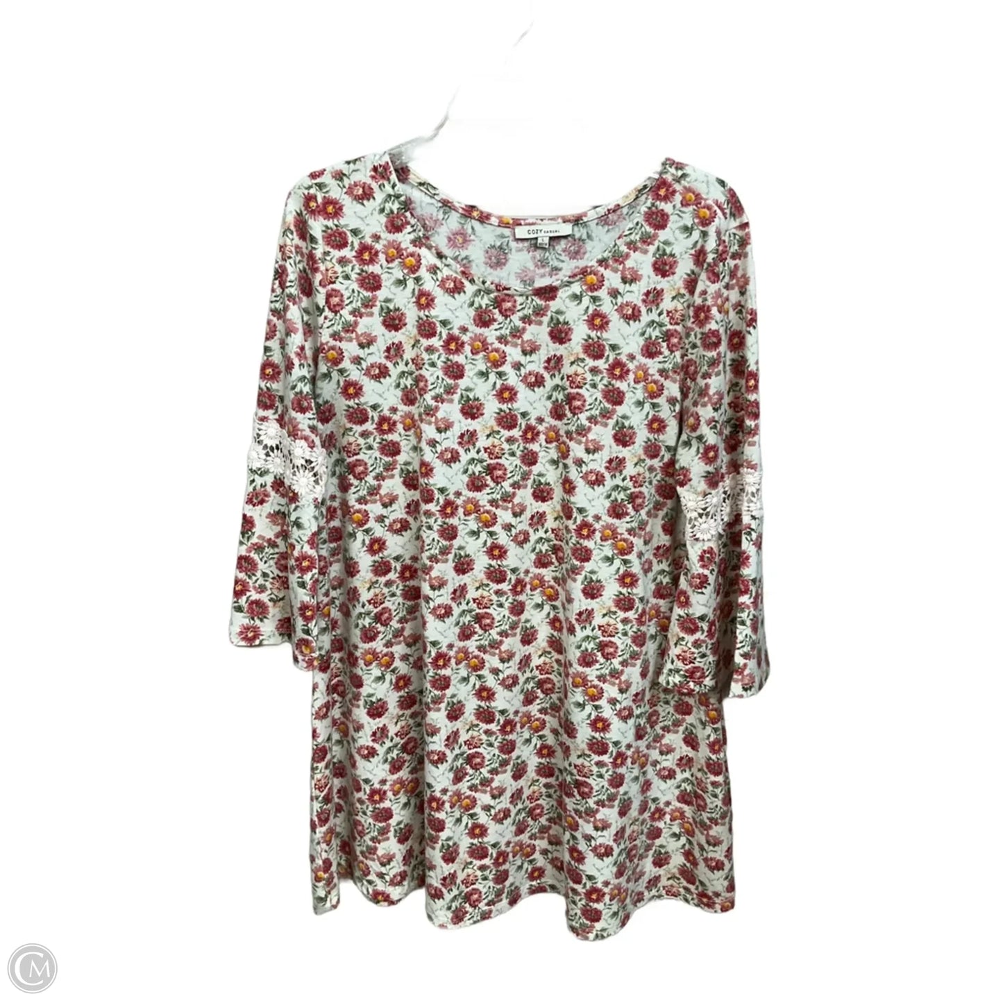 Tunic 3/4 Sleeve By Clothes Mentor In Floral Print, Size: L