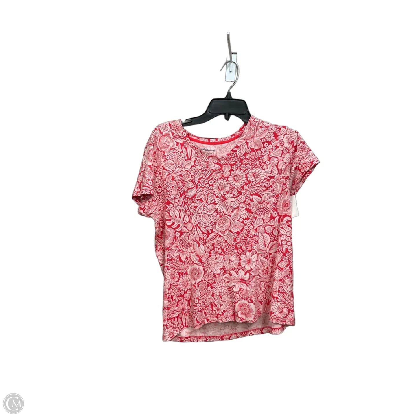 Top Short Sleeve By Croft And Barrow In Pink & White, Size: L
