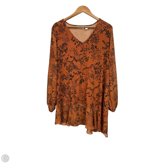 Blouse Long Sleeve By Susan Graver In Black & Brown, Size: 1x