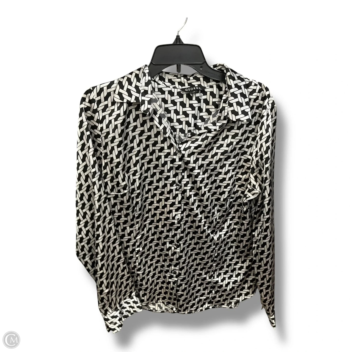 Blouse Long Sleeve By George In Black & White, Size: L