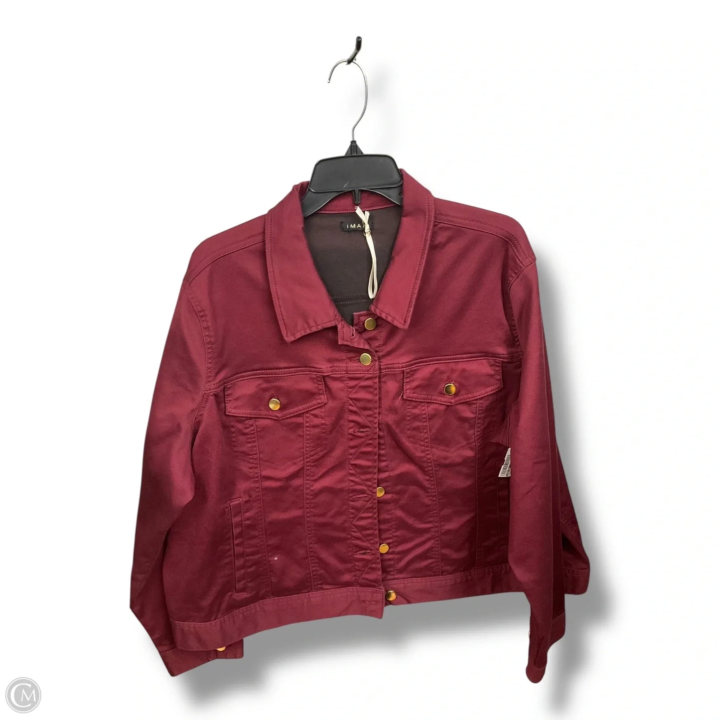 Jacket Denim By Iman Hsn In Maroon, Size: 2x